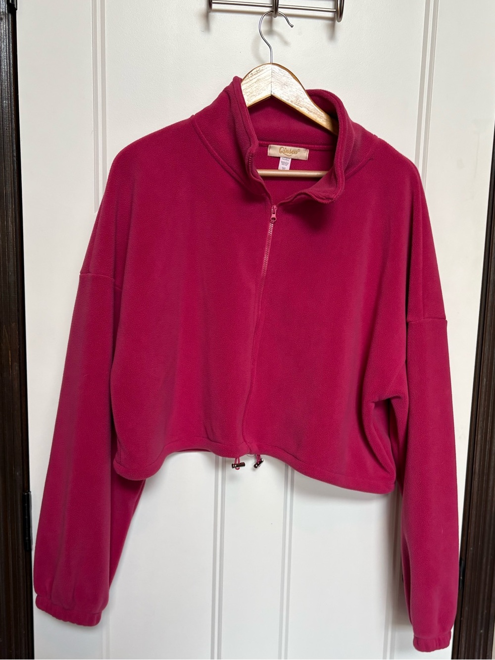 QINSEN Cabaret Pink Full Zip Cropped Fleece Jacket Size Large